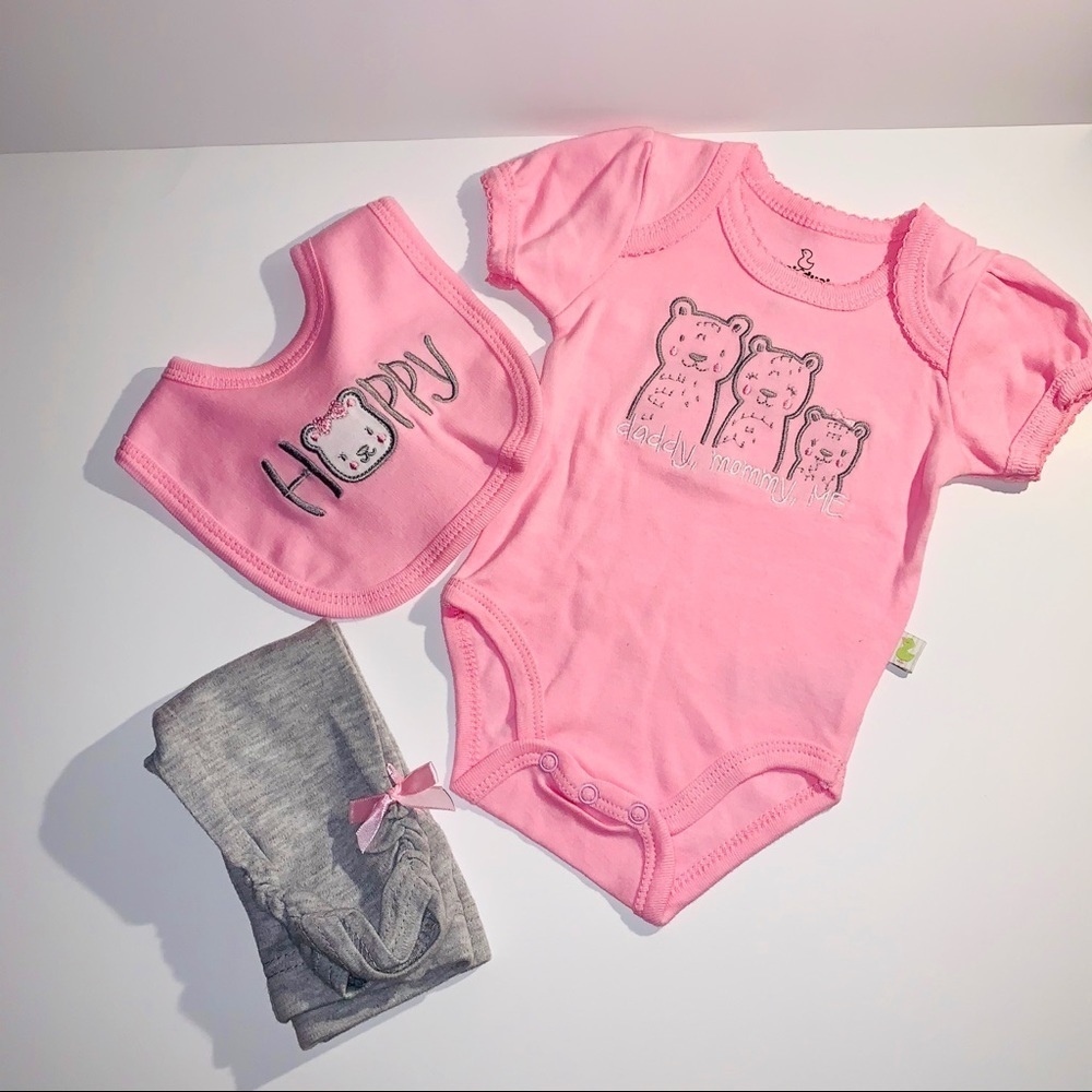 Duck Duck Goose Baby 3 piece set Pink/Grey 0-3 M